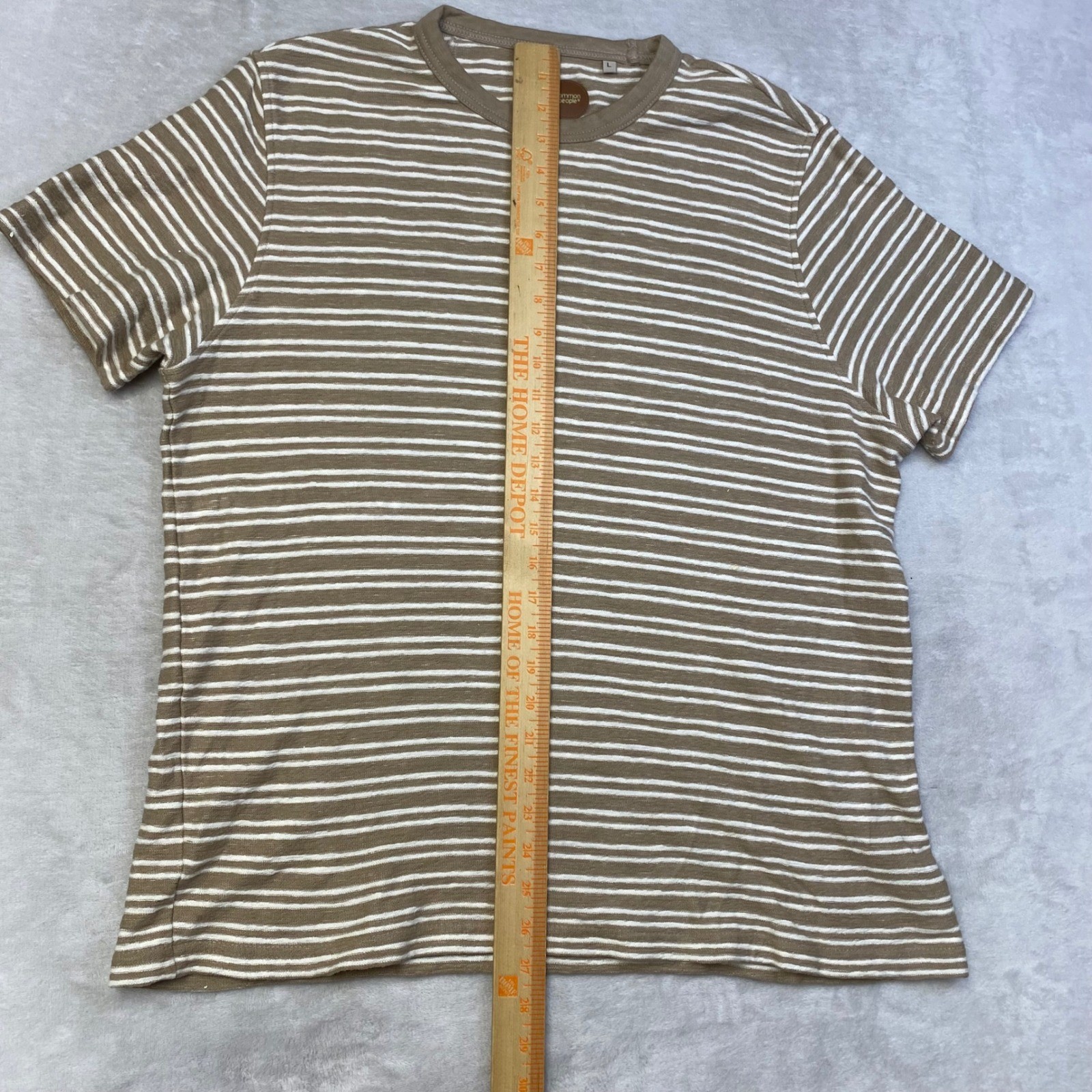 Common People Mens Striped T-Shirt Large Short Sleeve Casual Beige White gallery