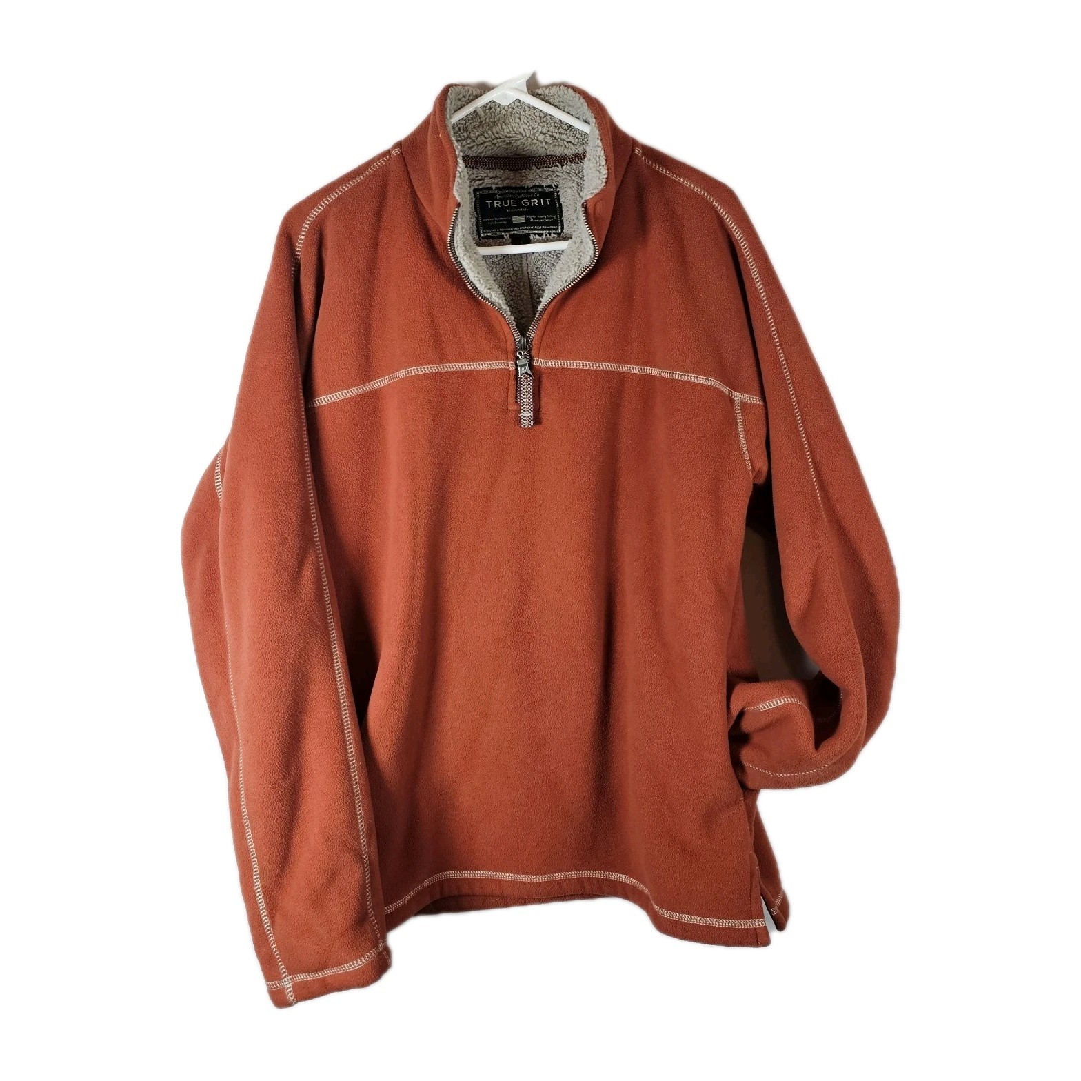 True Grit Men Small Faux Sherpa Pullover Jacket 1/4 Zip Orange Rust Warm Outdoor gallery