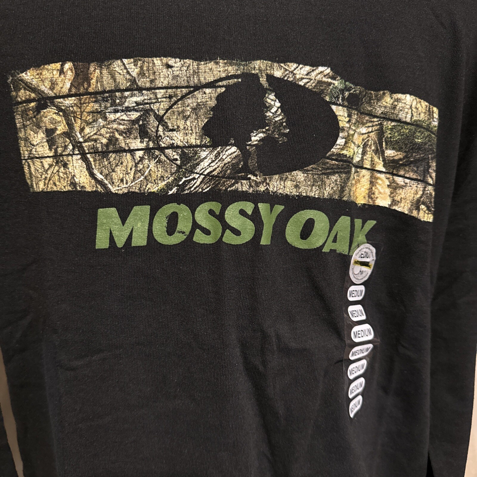 Mossy Oak Men's Medium Long Sleeve Black T-Shirt With Camouflage Logo gallery