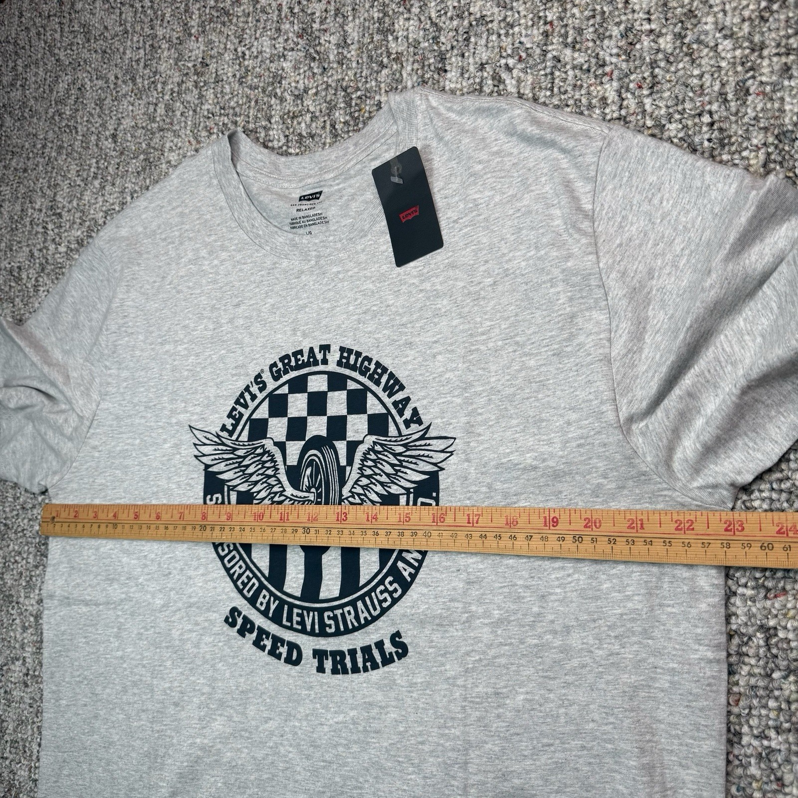 Levis Shirt Mens Large Relaxed Great Highway Speed Trials Short Sleeve Gray NWT gallery