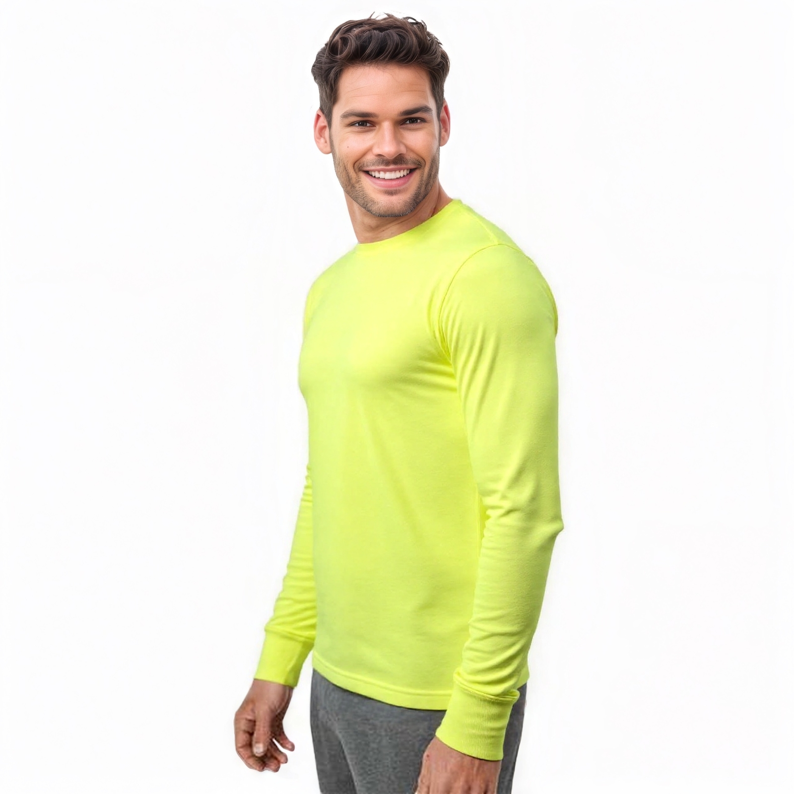 COUVER Men's Cotton Ribbed Cuff Crew Neck Long Sleeve T-Shirt, 1 Piece gallery