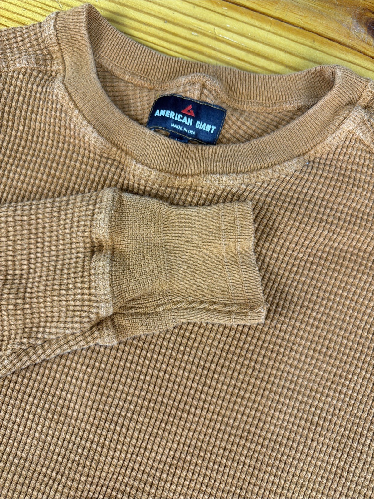 American Giant Mens M Waffle Knit Thermal Heavy Thick Base Layer Burnt Orange gallery
