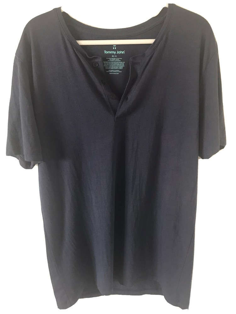 Tommy John Men’s Tri-Blend Fabric Lounge Henley Short Sleeve T-Shirt, Navy, M