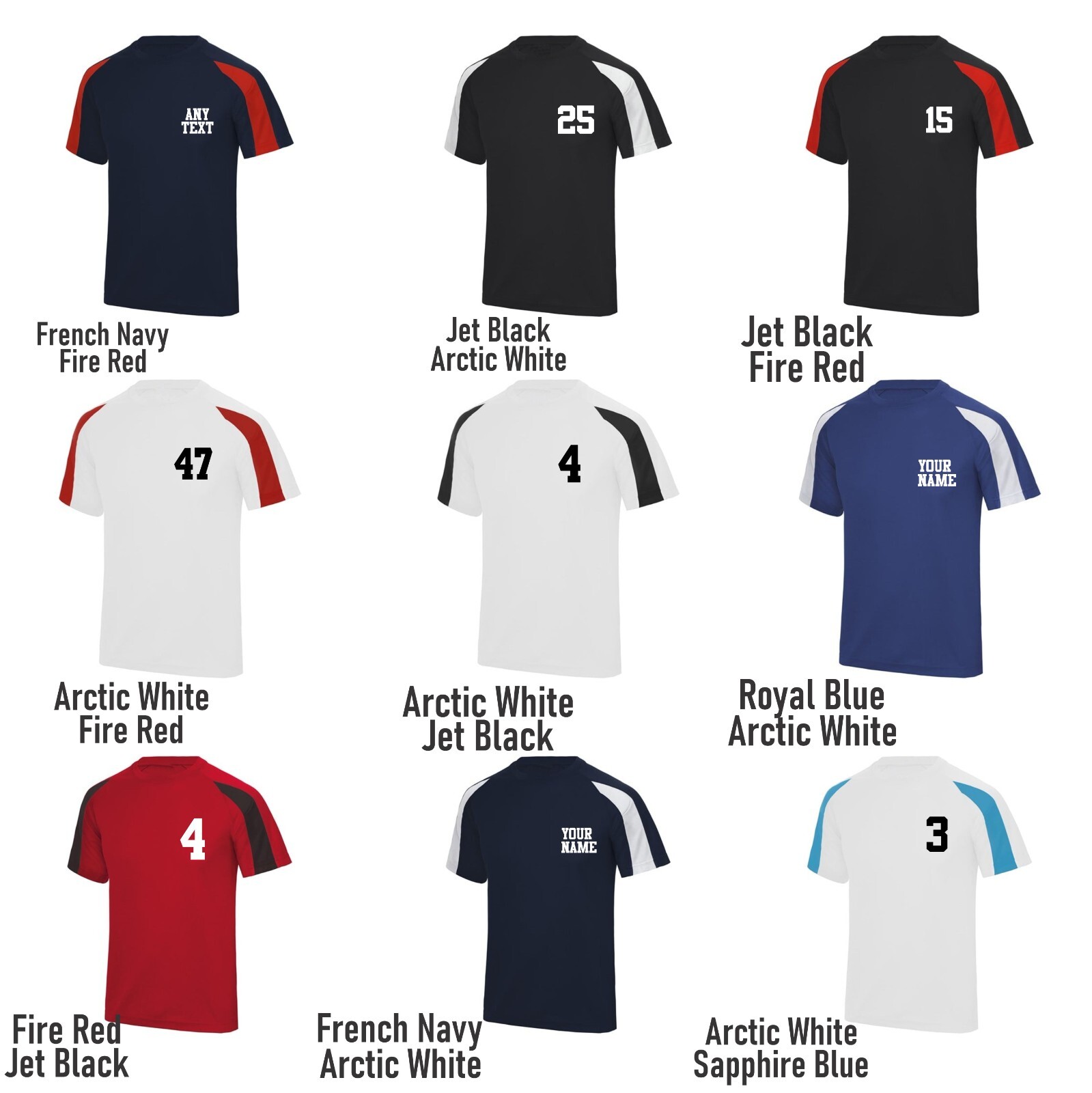 Personalised Contrast T-shirt, Your Name & Number Printed Team Sports Tee jersey gallery