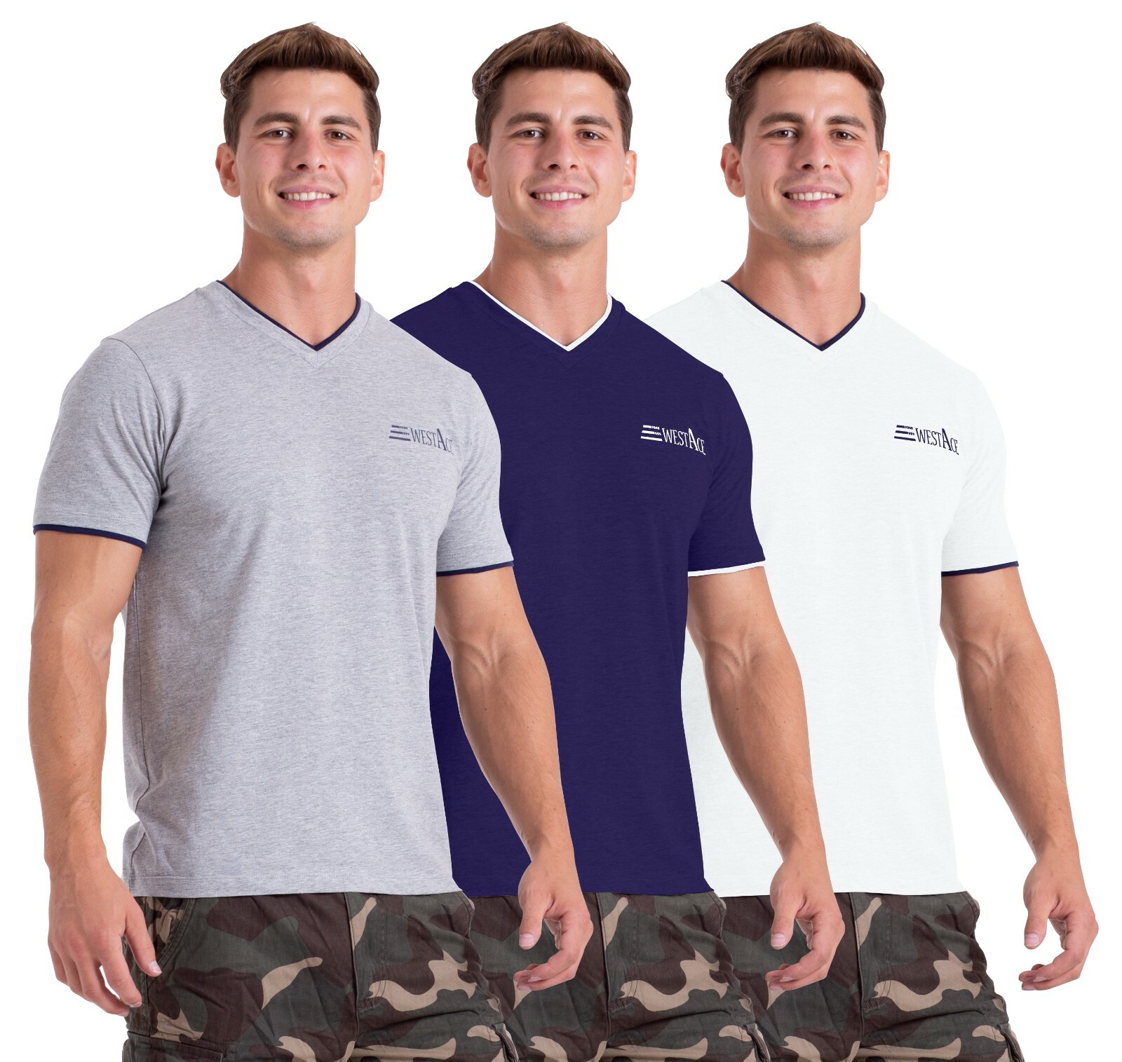 westAce MENS CASUAL V NECK T SHIRT SHORT SLEEVE SHIRTS HEAVYWEIGHT TEE gallery