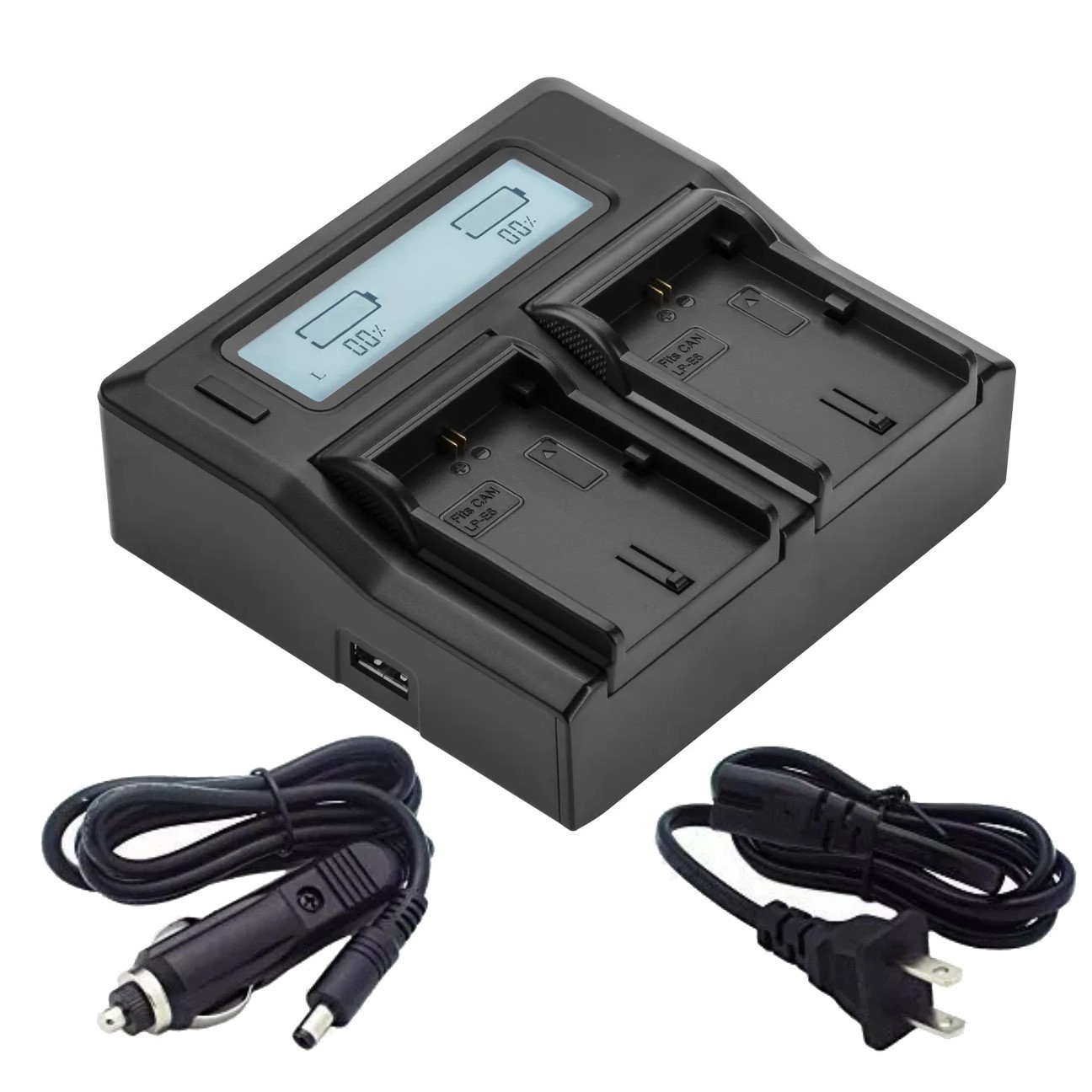 LCD Display Dual Battery Charger for Canon LP-E6 LP-E6N With Home + Car Adapter
