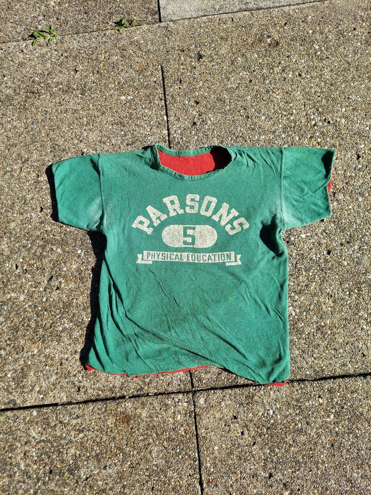 True Vintage Champion Running Man Tag Phys Ed Double Faced Tee Shirt Size XS