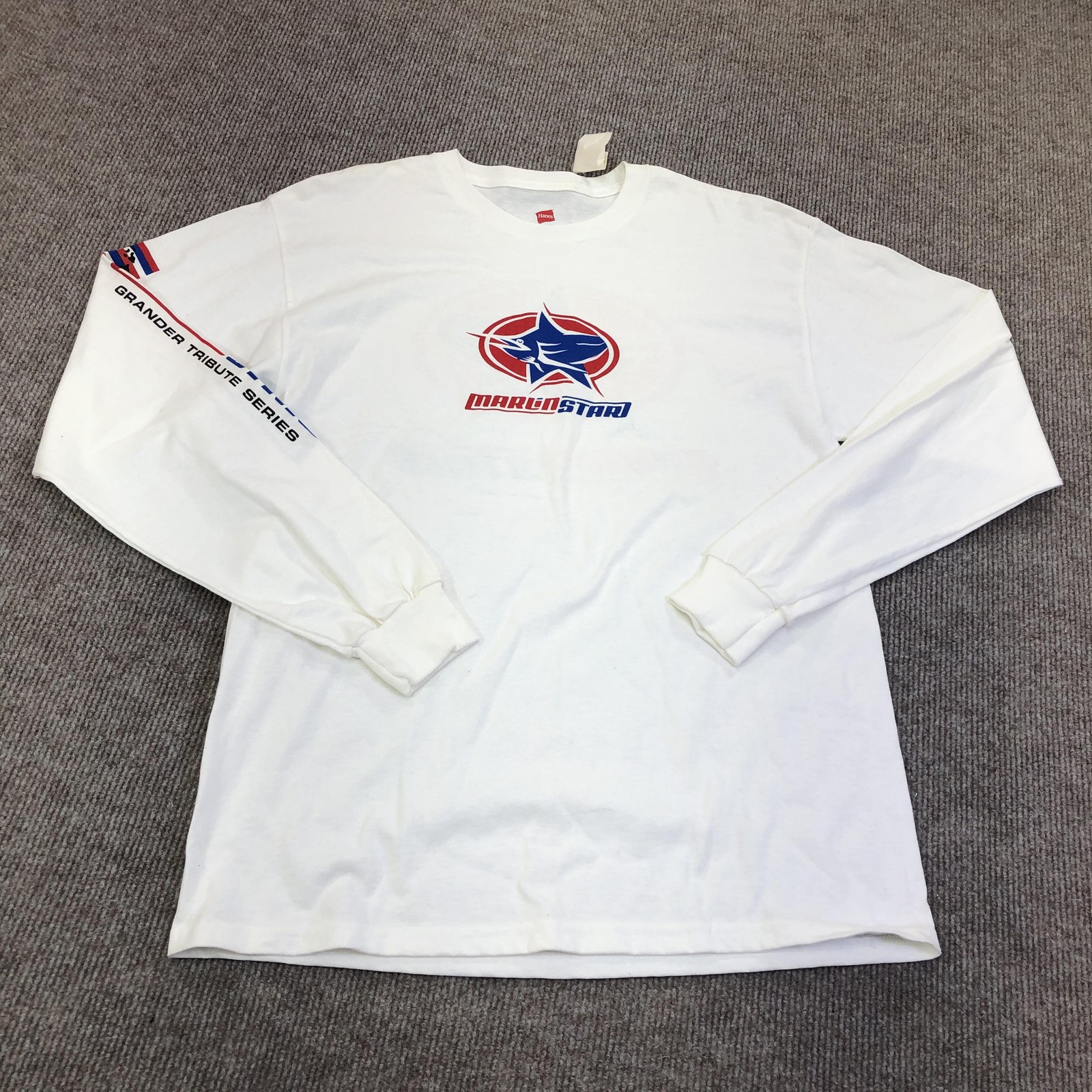 MarlinStar Hanes Shirt Mens Medium White Long Sleeve Graphic Tee Tagless Fish