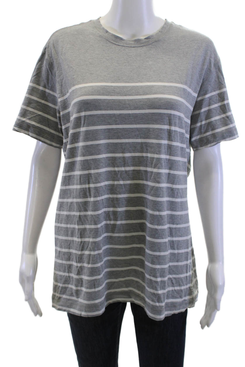 Lululemon Mens Striped Gray Crew Neck Short Sleeve T-Shirt Nylon Blend Size S gallery