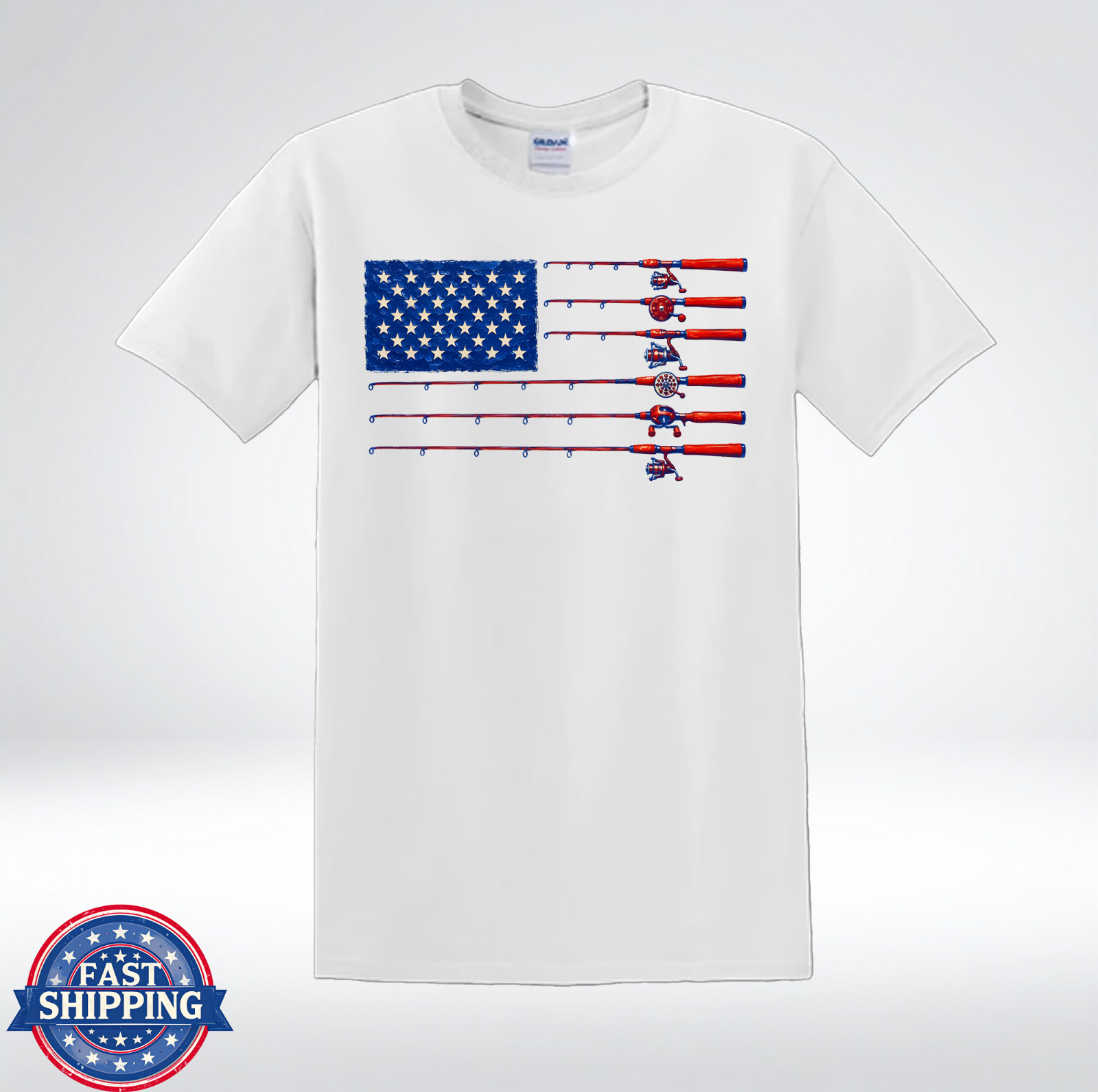 American Flag Fishing Rod Patriotic Fisherman USA Pride T-Shirt gallery