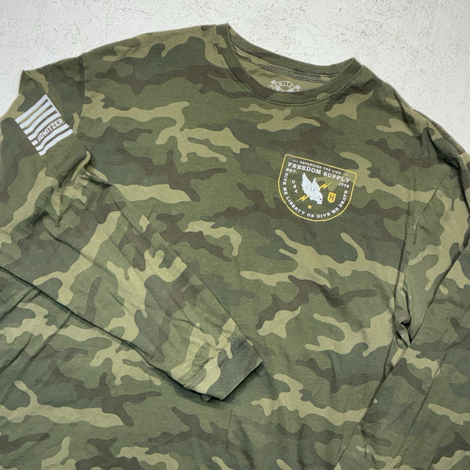 Howitzer Patriot MFG Mens LS Green Camo Shirt Give Me Liberty XXL USA Tactical gallery
