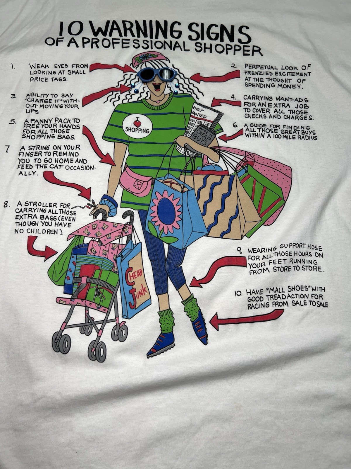 Vintage 1992 Funny Shopping T Shirt USA Made Graphic Novelty OSFA gallery