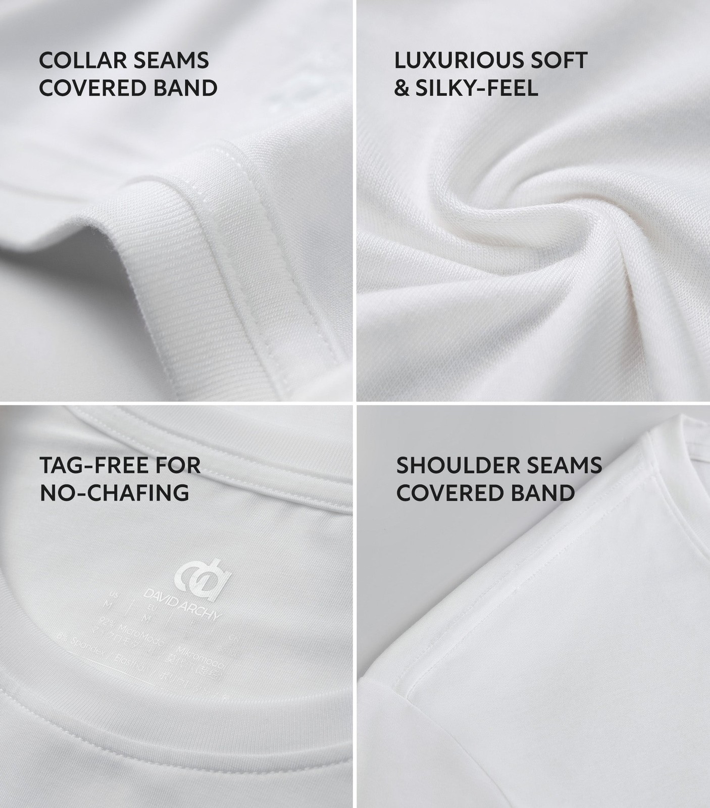 3-Pack David Archy Men's Micro Modal Undershirts, Soft Stretchy Crewneck Tees, gallery