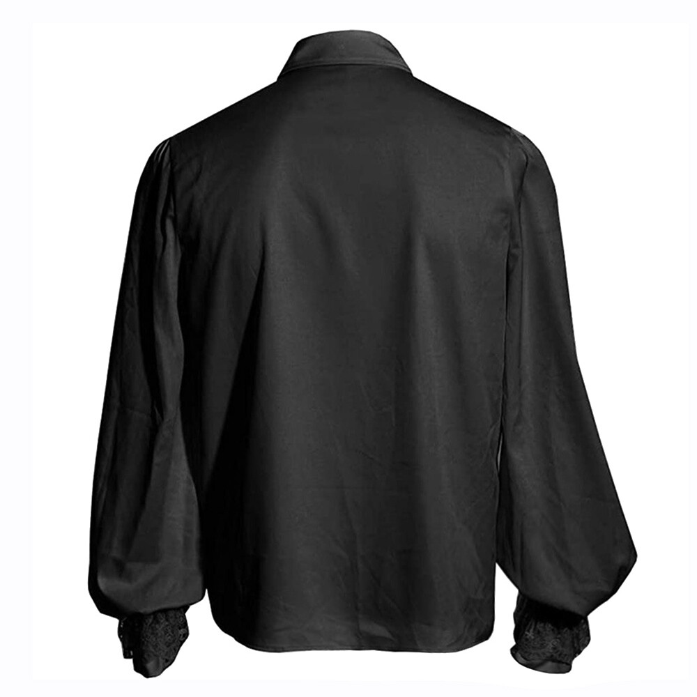 Mens Victorian Medieval Shirt Long Puff Sleeves Ruffle Collar Tops Blouse Basic gallery