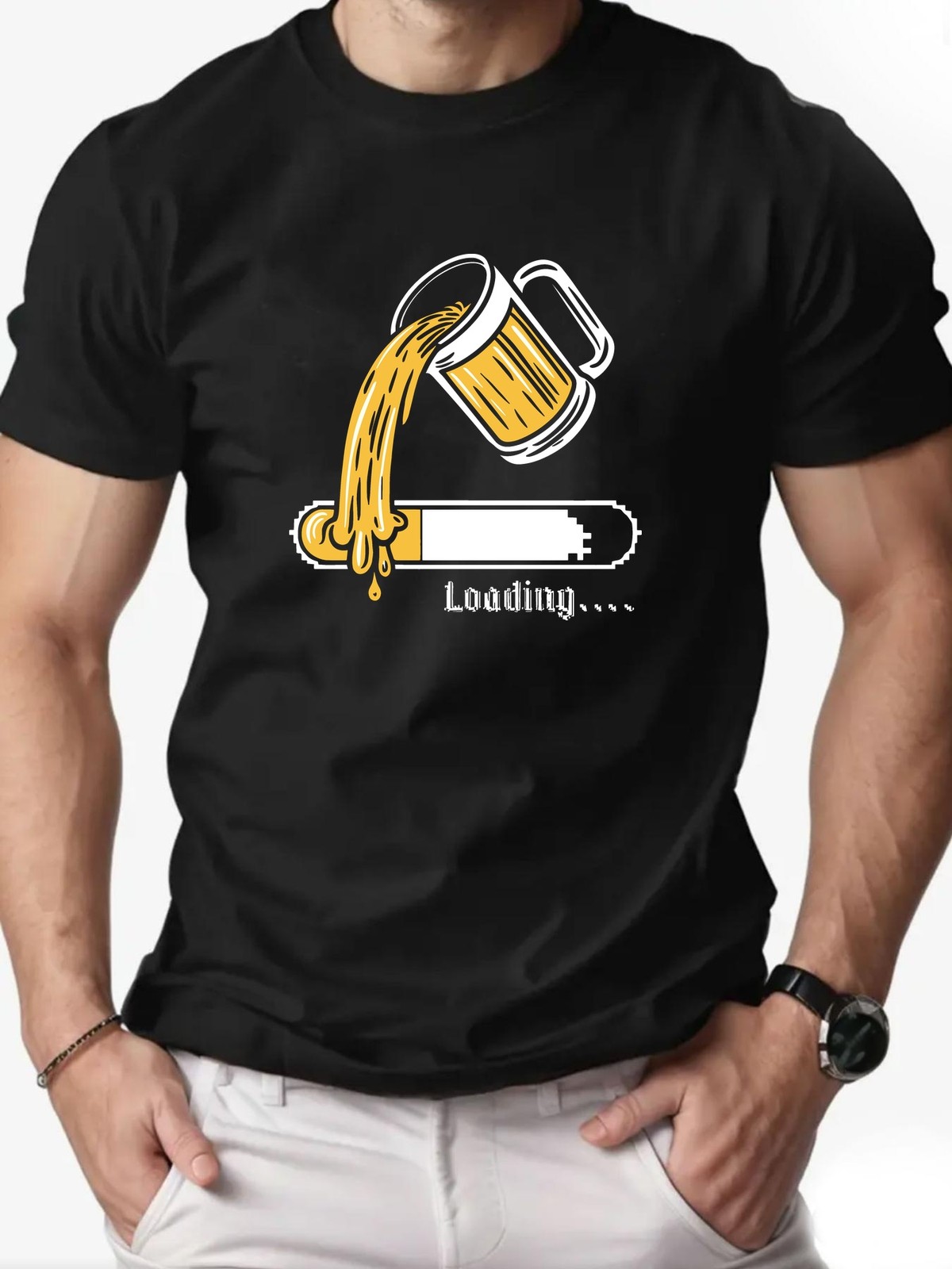 Casual black T-Shirt-Beer Graphic,Slight Stretch - Regular Fit gallery