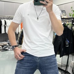 New Men Fashion Trendy Embroidery Summer Short Sleeve Luxury Cotton T-Shirt