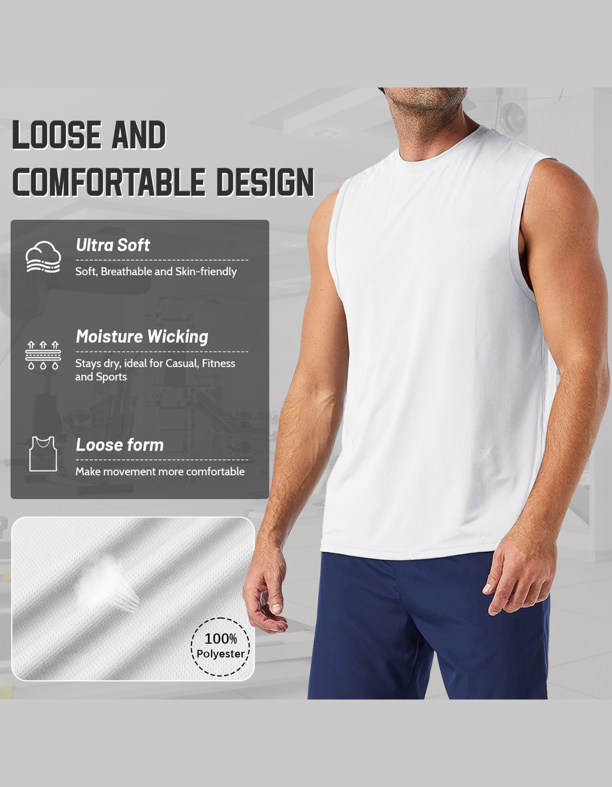 3 Pack Mens Sleeveless Quick Dry Tank Tops for Gym Workout Running Beach Sport gallery