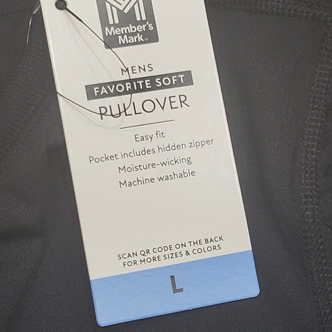 Members Mark Mens Top Large Size Black Long Sleeves Pullover w Zip Pocket gallery