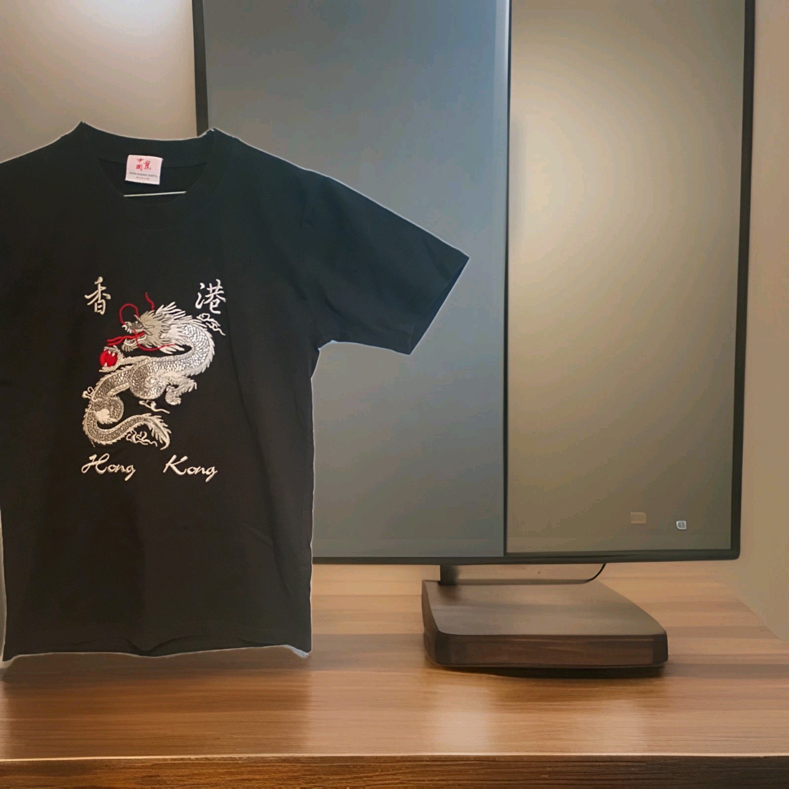 China Dragon Shirts Tag M (Fits Men's S ) Silver Embroidered Vintage Y2K T-shirt gallery
