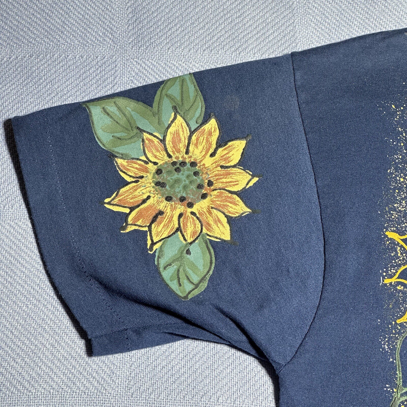 Vintage 1990s WetPaint Hand Painted Sunflower Floral Gem Jewels T-Shirt Sz OSFA gallery