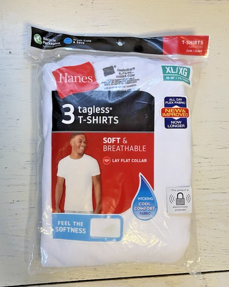 Hanes XL T-Shirts White Sealed Men 3 Tagless Soft Breathable gallery