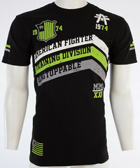 AMERICAN FIGHTER Corner Black Neon Green Athletic Mens Crewneck T-shirt S-3XL