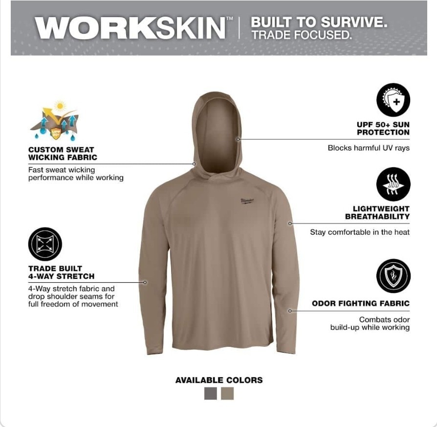 Milwaukee Large WORKSKIN Hooded Sun Shirt Long Sleeve, Sandstone gallery