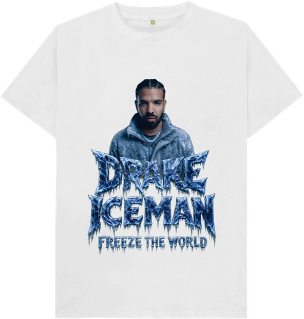 Drake Iceman “Freeze the World” Graphic Print T-Shirt White L Cotton Crew Neck