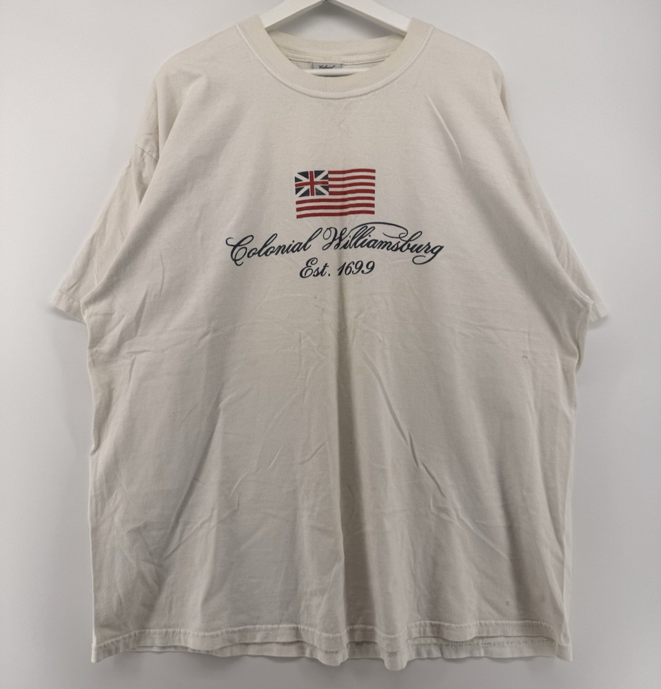 Colonial Williamsburg Men’s Graphic T Shirt Flag Logo 2XL USA History Souvenir