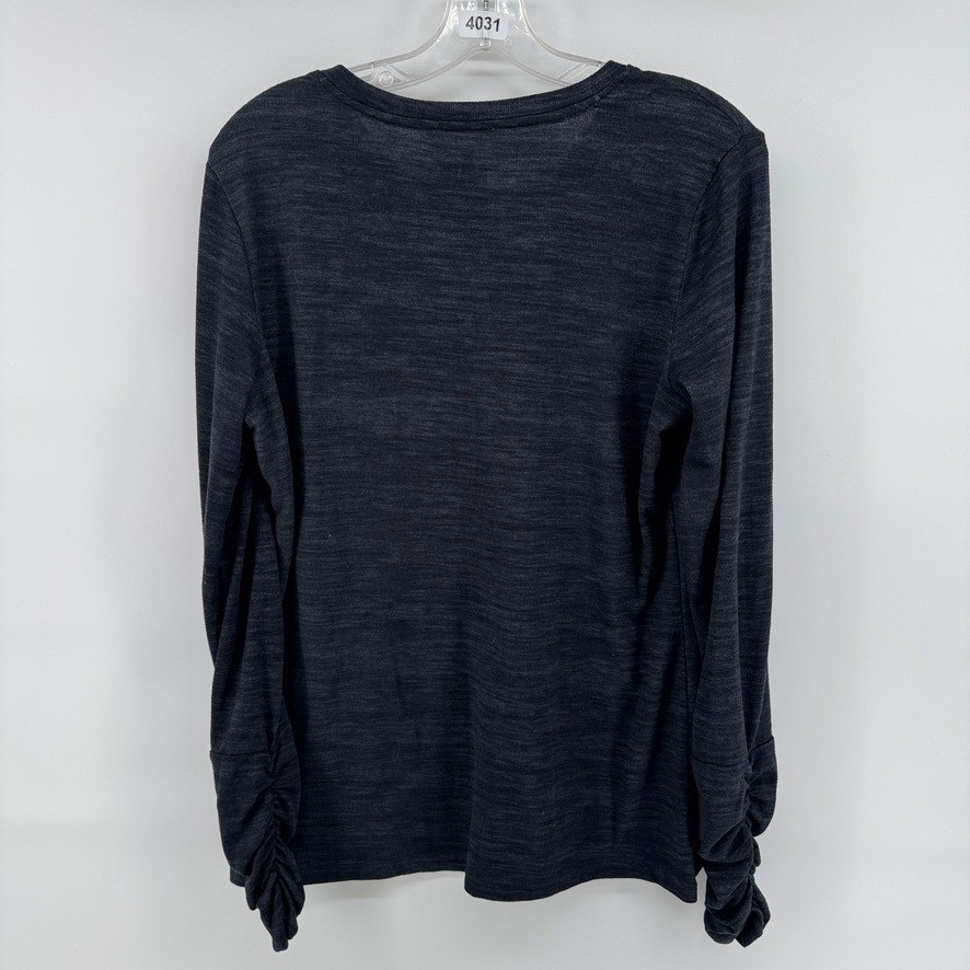 Muk Luks Mens Medium Tall Charcoal Heather Ruched Cuff Long Sleeve Crewneck Top gallery