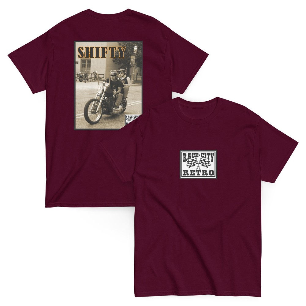 SHIFTY BIKER MOTORCYCLE TWO SIDED T SHIRT by RACE CITY RETRO