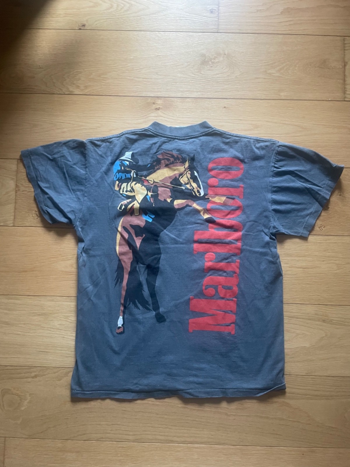 Vintage Tultex Marlboro Graphic T-Shirt Gray Cowboy Western Single Stitch Size L