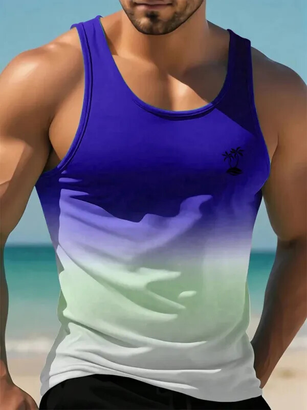 Summer new casual 3D printed mens sleeveless T-shirt Hawaiian style mens gallery