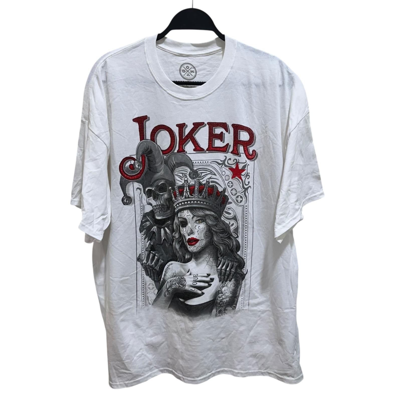 D&M Mens 2XL Joker Skull Crowned Lady Graphic Tee White Red Glitter NEW gallery