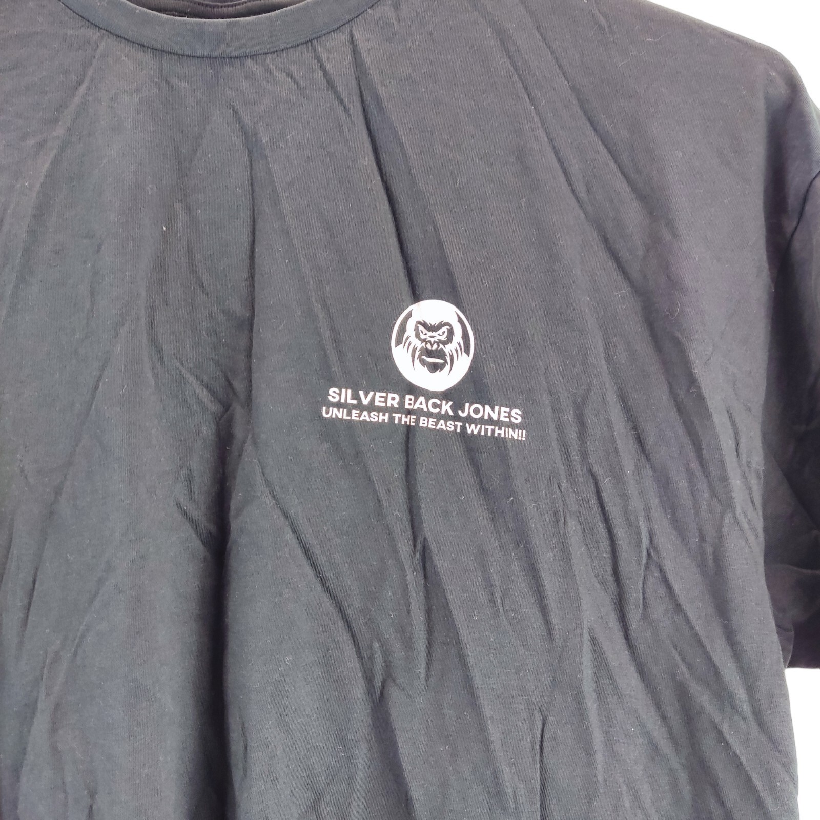 uneek mens t-shirt black crew neck short large print at the back size 2xl gallery