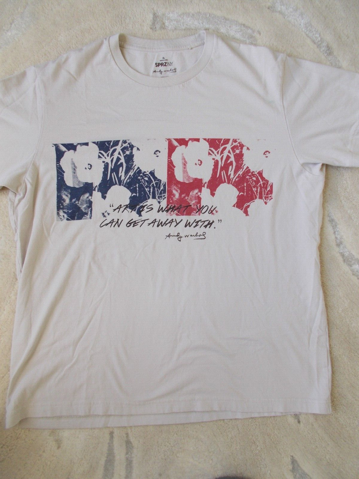 ANDY WARHOL Original adult “FLOWER IMAGE” WITH QUOTE Used t shirt XL BY SPRZ NY