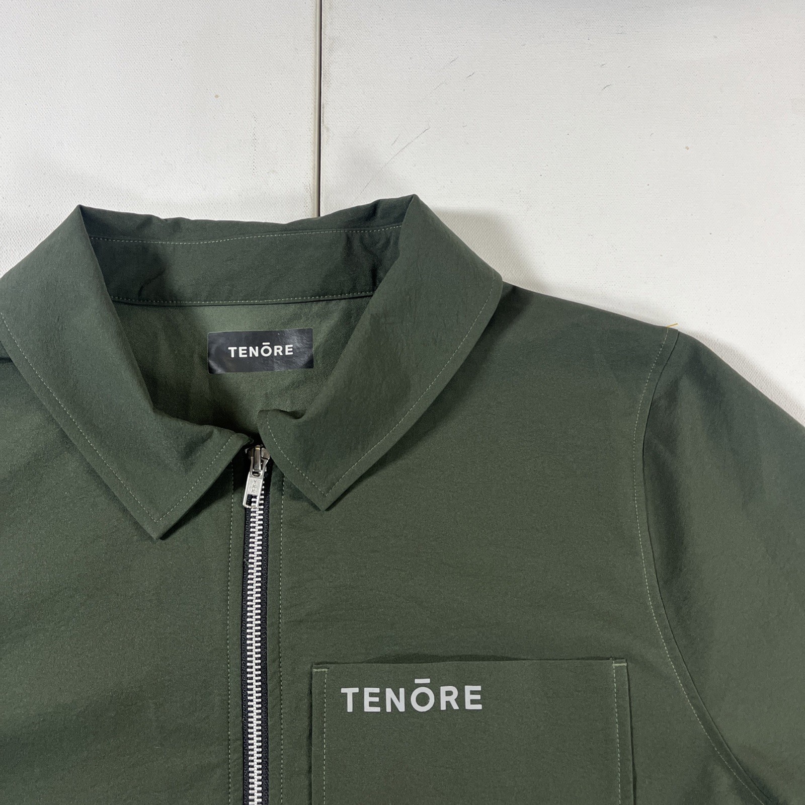 Tenore Zip Up Shirt Jacket Polo Short Sleeve Green Logo Pocket Men's L gallery