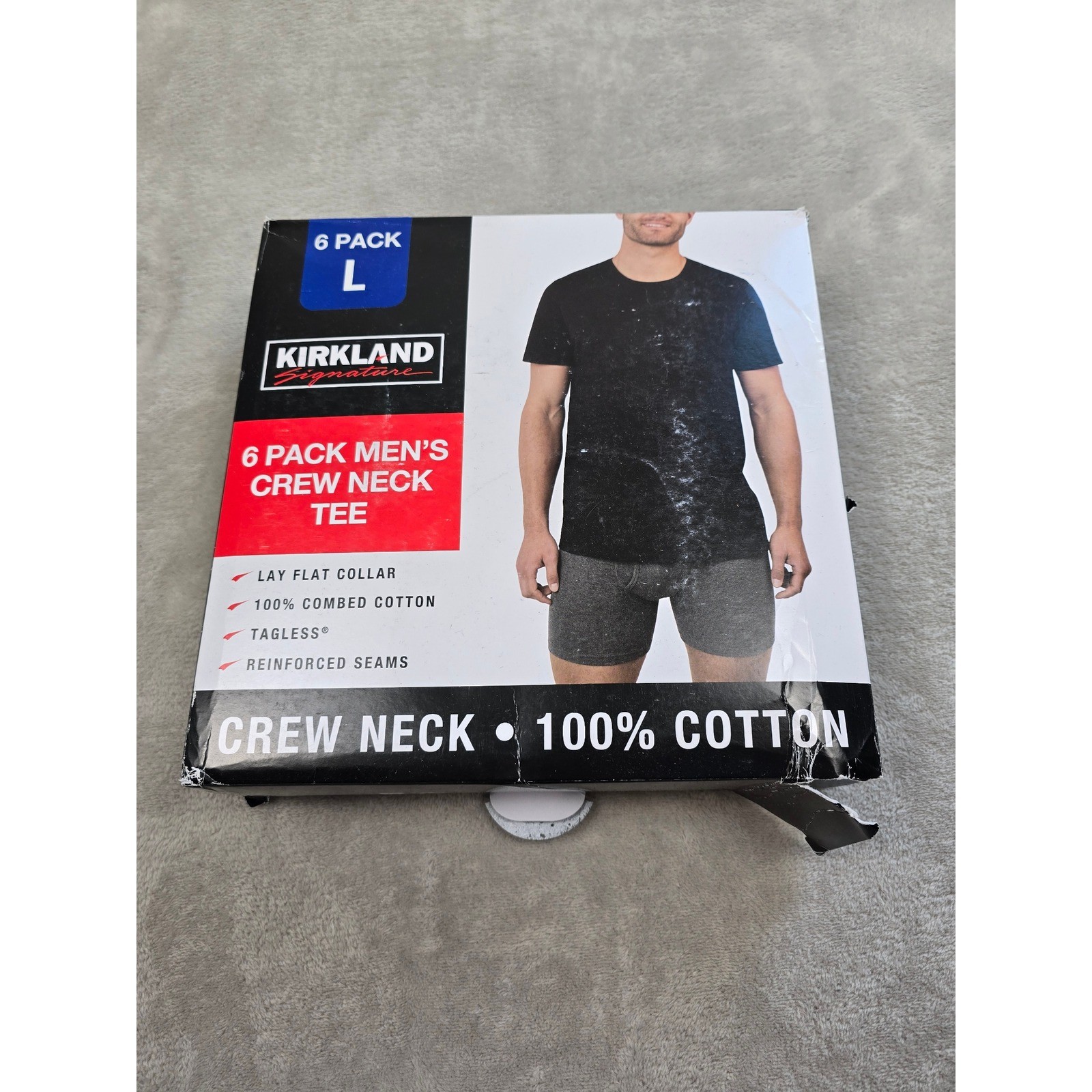 Kirkland Signature Crew Neck Tee Shirts Men Large Black 6 Pack Cotton Tagless gallery