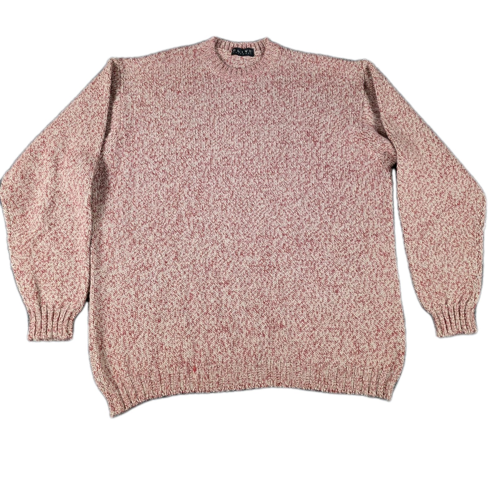 Clive Long Sleeve Crew Neck Sweater Mens Large Red Ivory Heathered