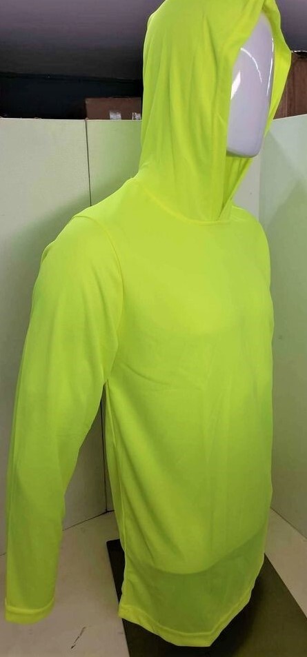 Neon Yellow Long Sleeve Shirt With Hoodie, Polyester birdeye mesh fabric gallery