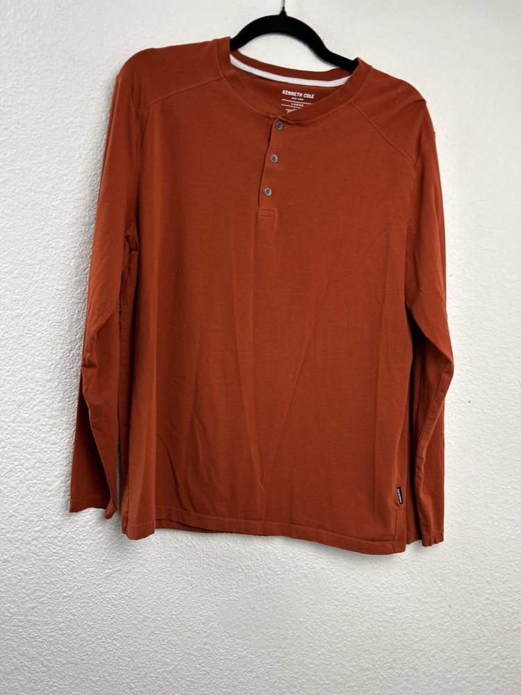 Kenneth Cole Mens Size L Henley Stretch Soft Lightweight Orange Shirt