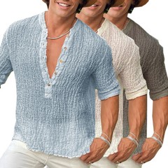 Men Vintage Solid Cotton Linen Loose T-Shirt Pullover Tunic Tops Tees Summer US