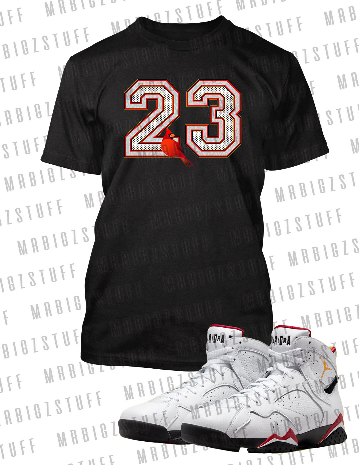 Men 23 Cardinal Graphic Sneaker Tee Shirt To Match J7 OG Red Cement Big Tall Sm gallery