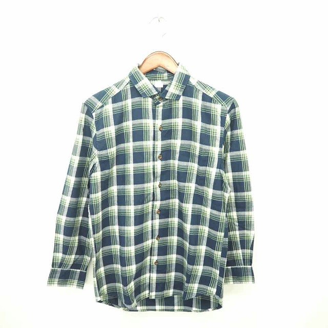 GU Men's Shirt S Navy Green Cotton Wool Blend Long Sleeve Excellent Condition gallery