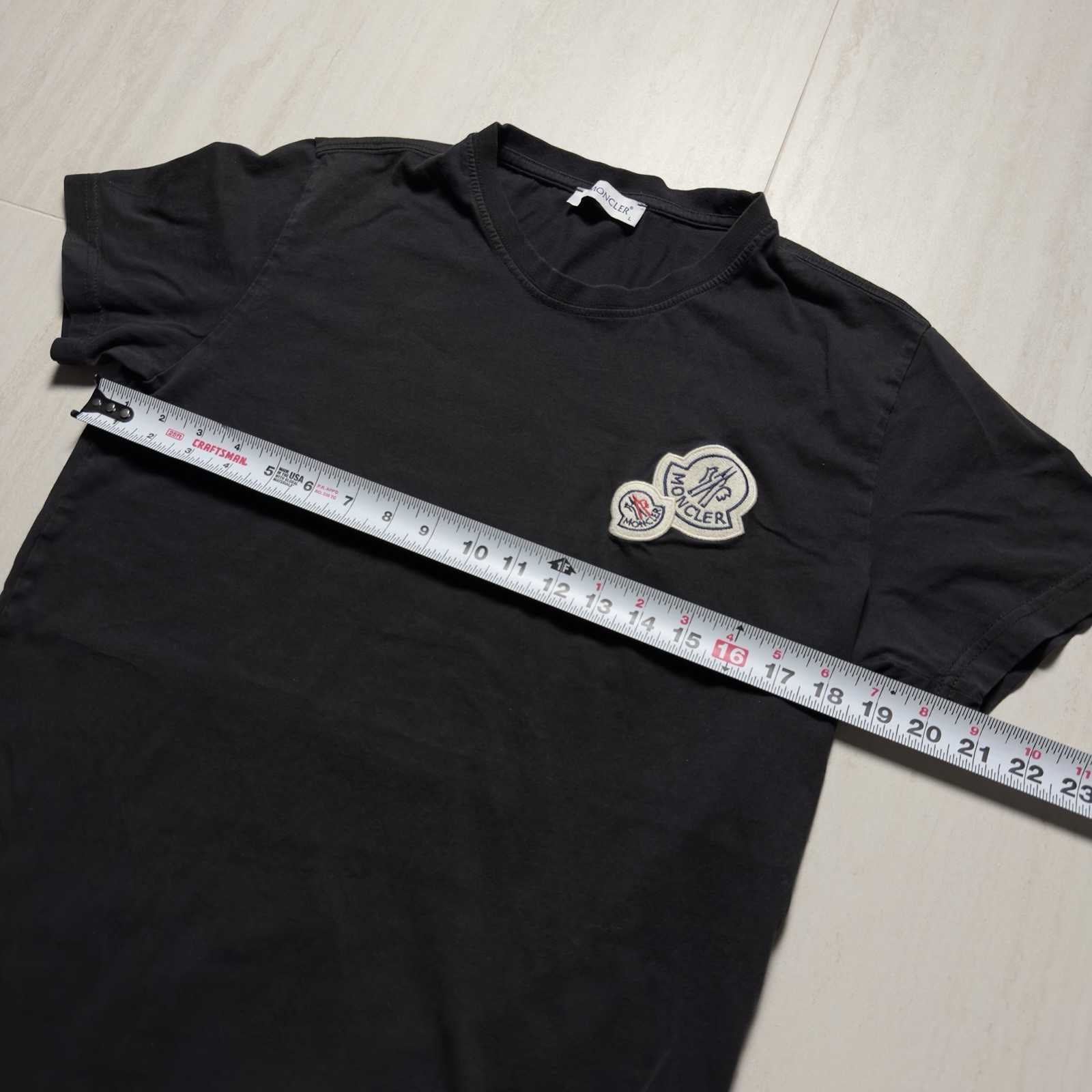 Moncler Maglia T-Shirt Double Big Logo Cut Size Tag Measures 19x26 Faded Large gallery