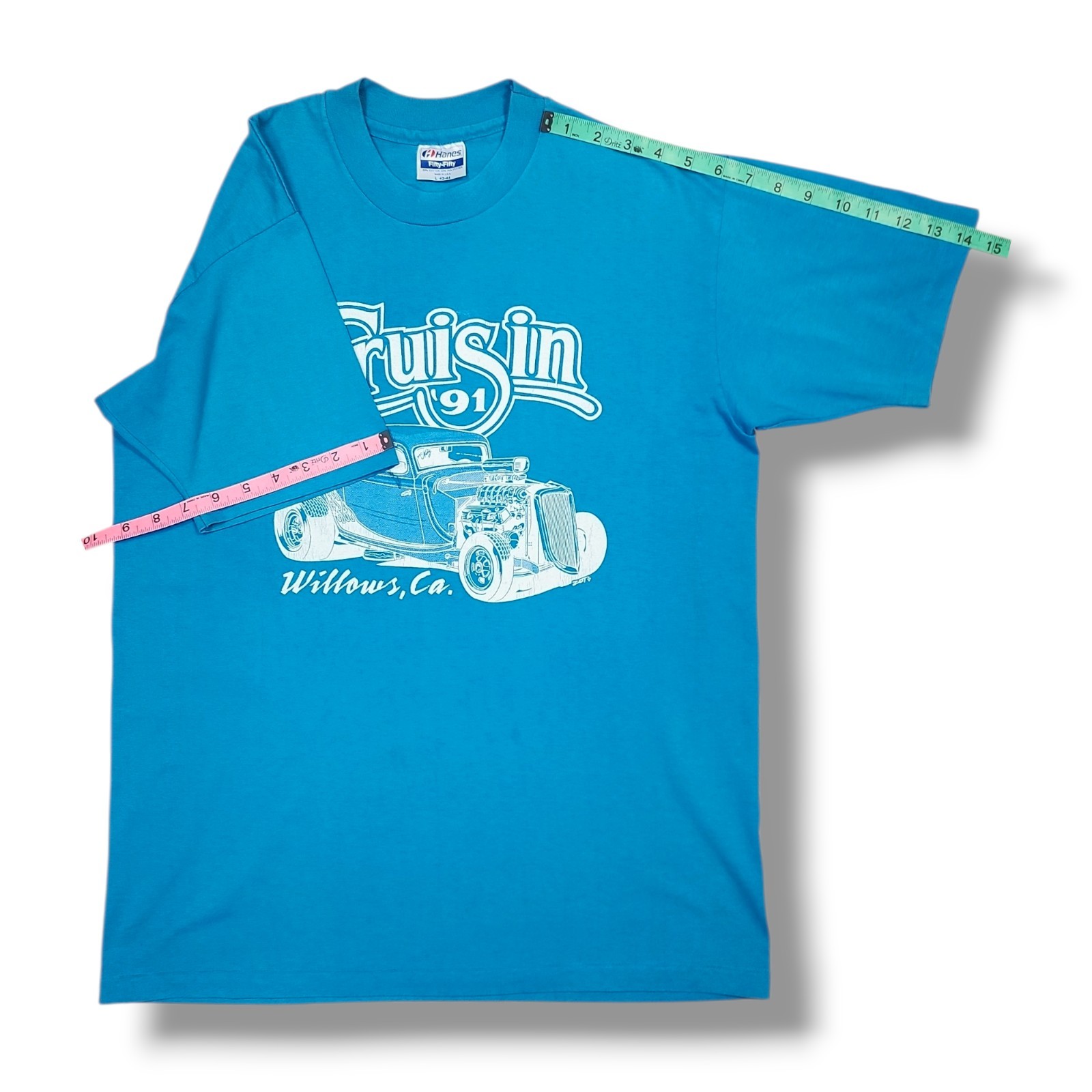 Vintage CRUISIN 1991 Willows, CA Street Rod Single Stitch Blue T-Shirt Men's L gallery