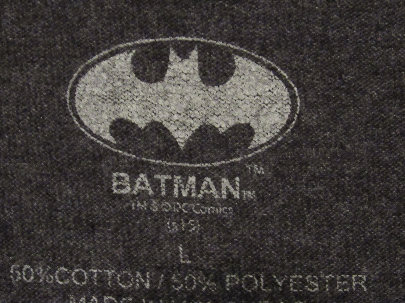 Mens DC Batman Dark Knight T-Shirt Large Charcoal Gray Yellow Batman Graphic gallery