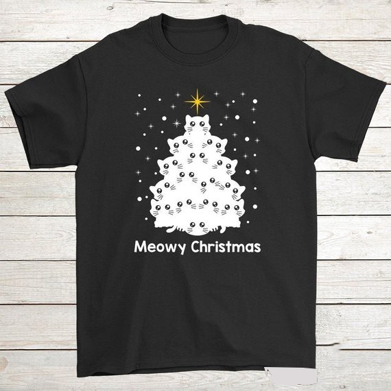 Cat Funny Christmas Birthday T-shirt Black Men S-234XL