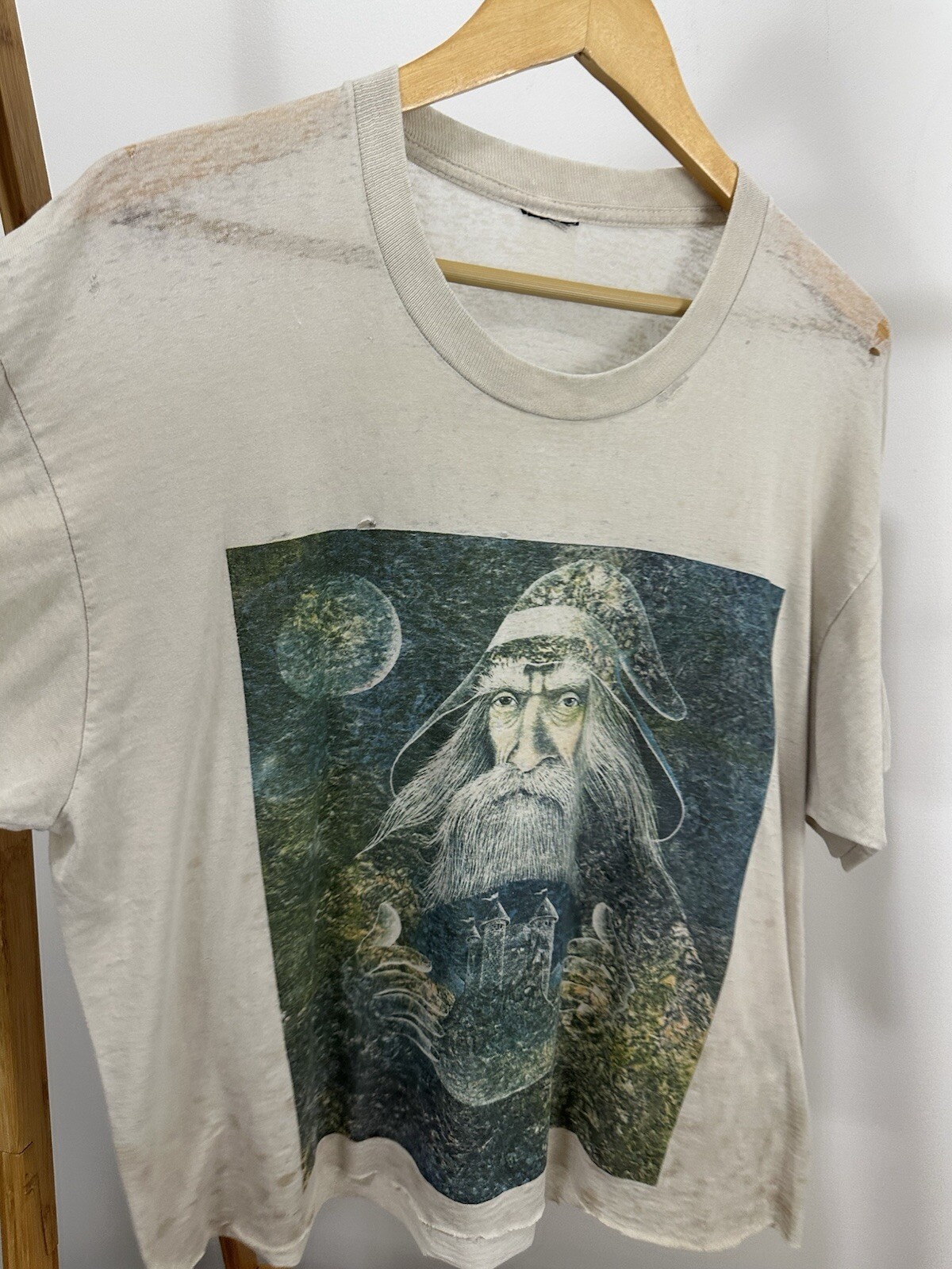 VTG Wizard Gandalf Renaissance Festival Paper Thin Burnout Worn Boxy T-Shirt XL gallery