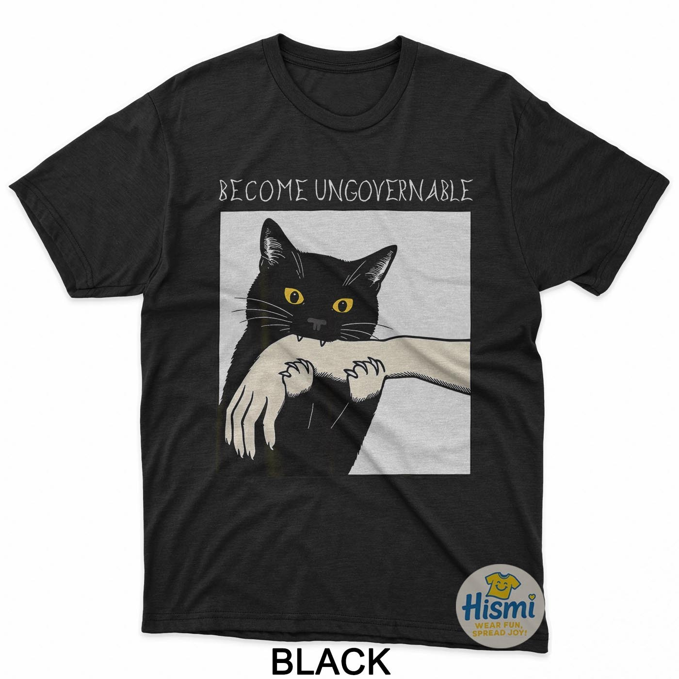 Become Ungovernable - Black Cat Biting Hand Funny Meme T-Shirt gallery